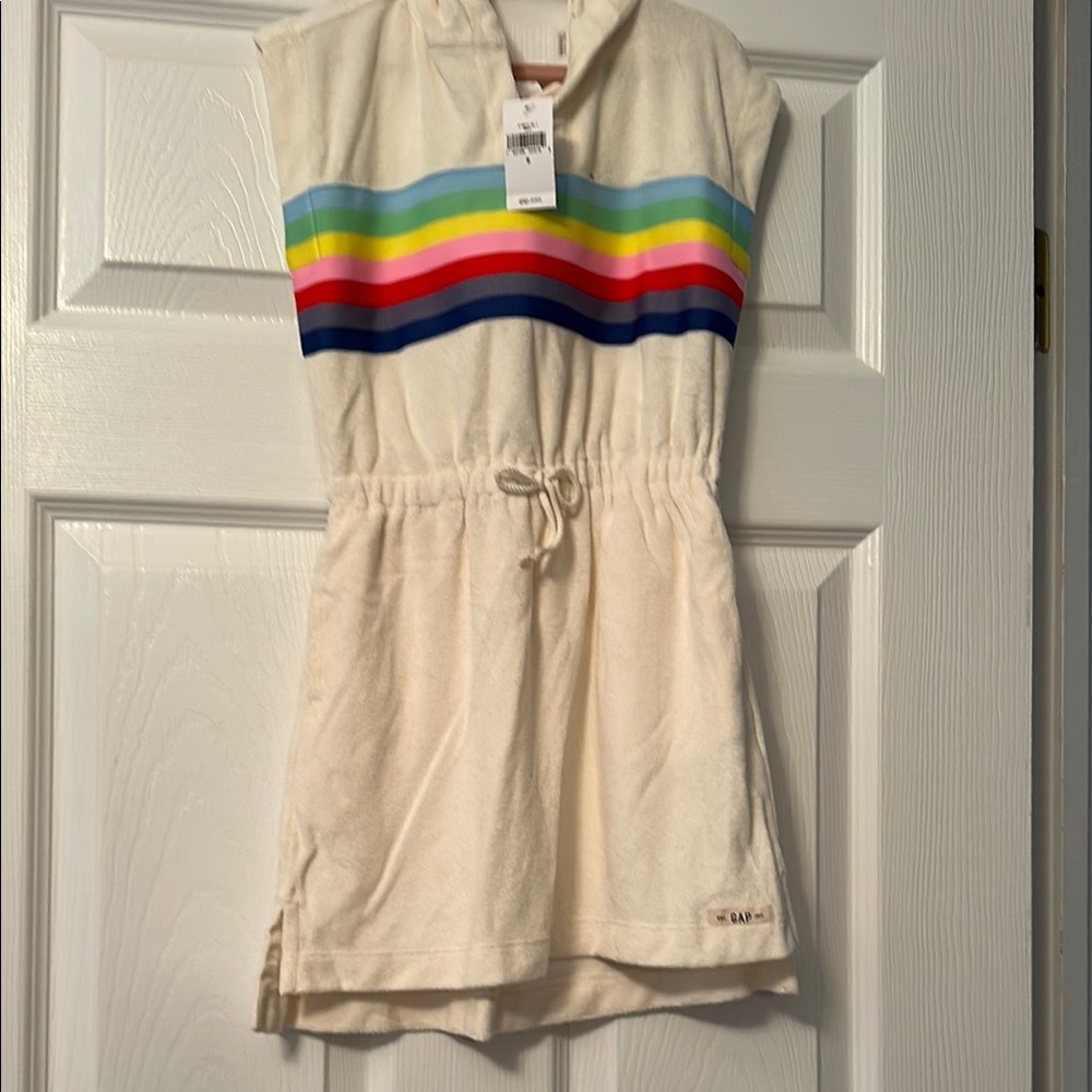 GAP Kids Cream Dress with Rainbow Stripes